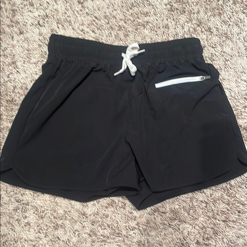 Black and White Athletic Shorts with Elastic Waistband